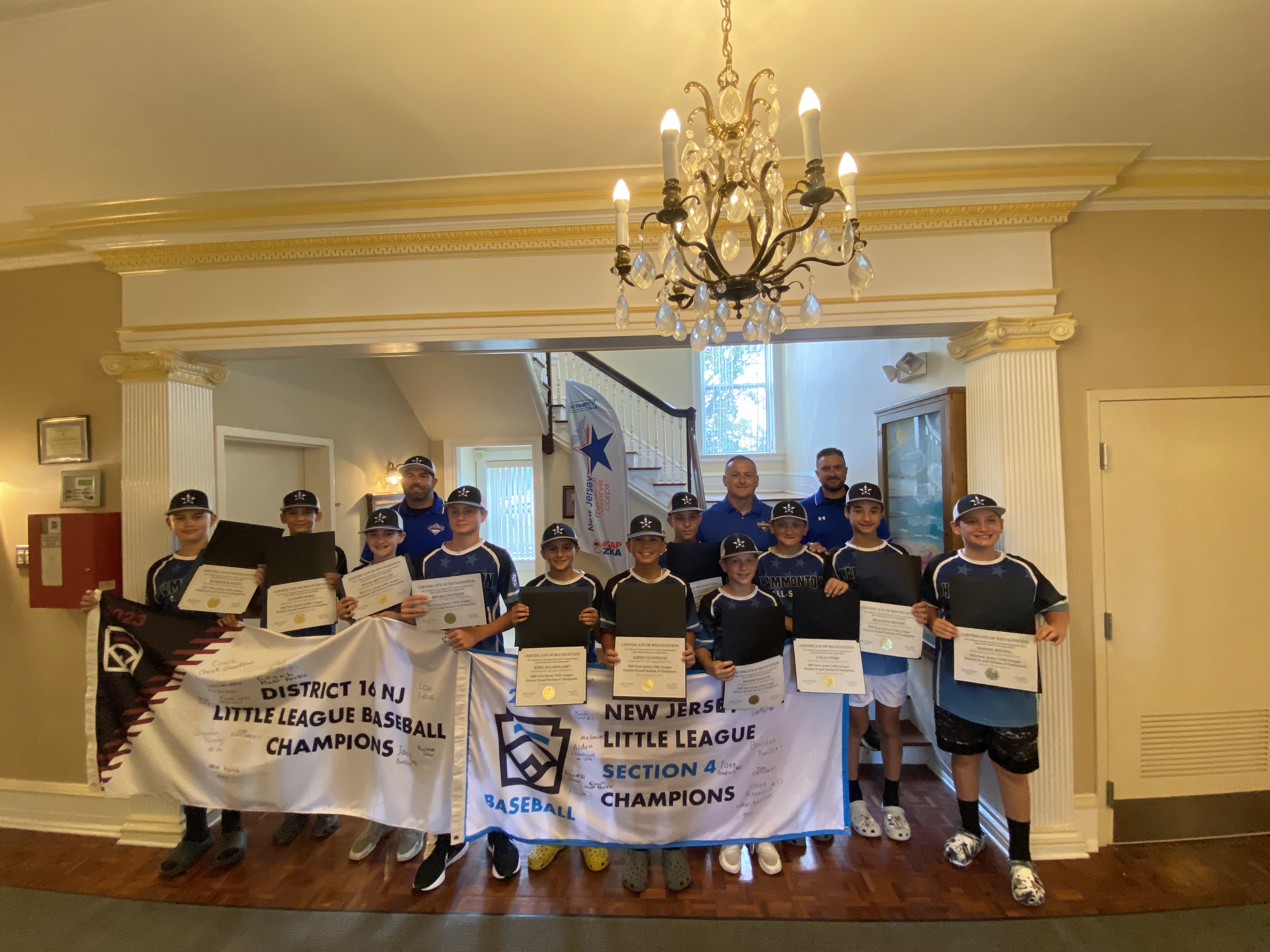 The Hammonton 12U Little League Baseball team was recognized at the August 15, 2023 meeting as the 2023 New Jersey District 16 and Section 4 Champions.