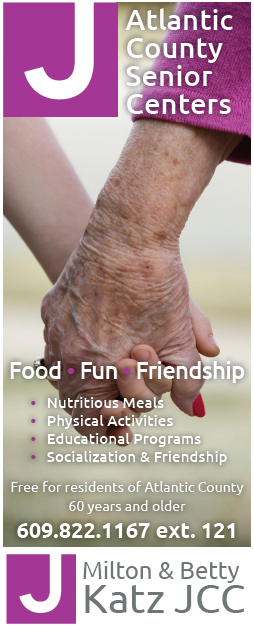 Atlantic County Senior Centers
            Food • Fun • Friendship
            • Nutritious Meals
            • Physical Activities
            • Educational Programs
            • Socialization & Friendship
            ree for residents of Atlantic County 60 years and older
            609.822.1167 ext. 121
            Milton & Betty Katz JCC
			