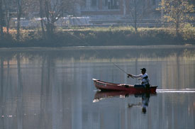 Bootvissen op het Lenape-meer